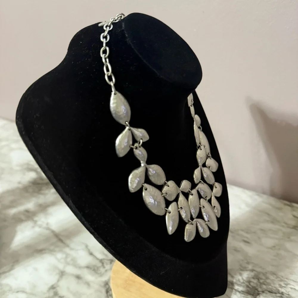Chico's Silver Tone Leaf Bib Necklace